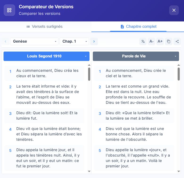 Comparateur de versions dynamique